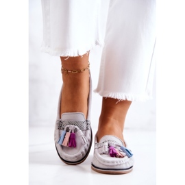 Mocassins Femme En Daim À Franges Gris Laressa 4