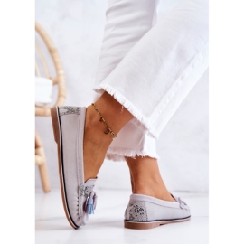Mocassins Femme En Daim À Franges Gris Laressa 6