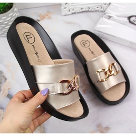Chaussons en cuir avec chaîne Filippo W PAW345B doré 1