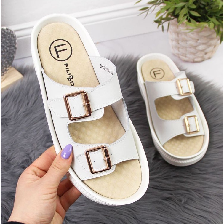 Chaussons en cuir à boucles Filippo W PAW346B blanc 1