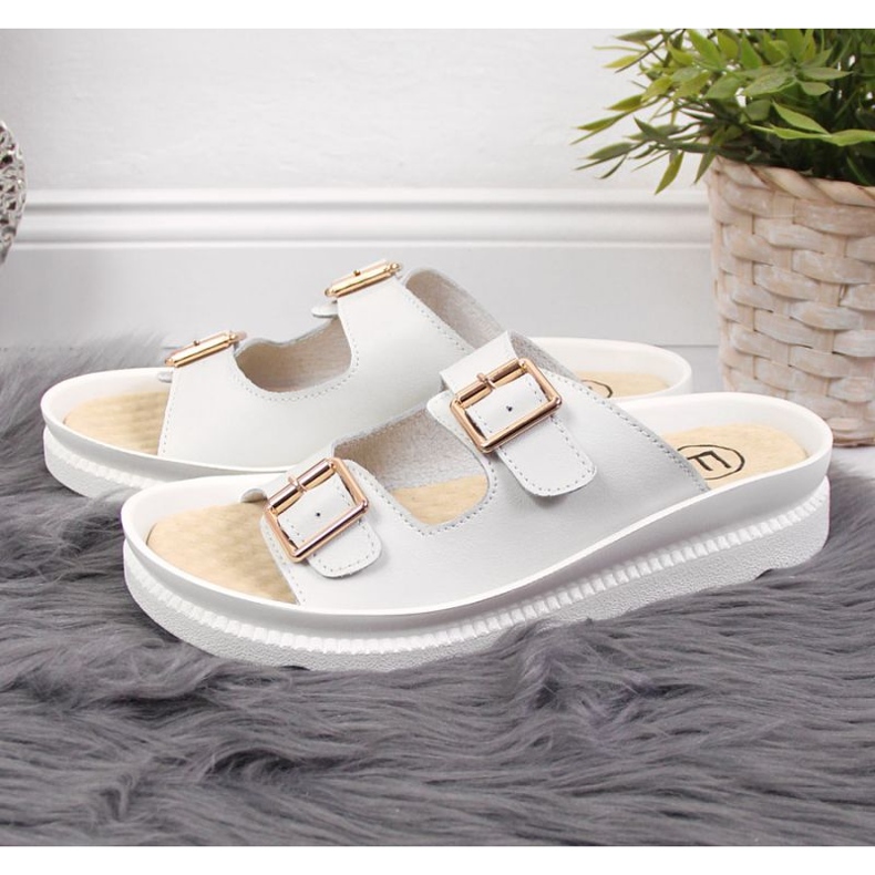 Chaussons en cuir à boucles Filippo W PAW346B blanc 2