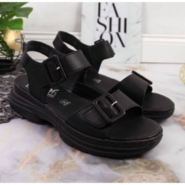 Sandales en cuir sur la plate-forme Rieker W RKR513 noir le noir 3