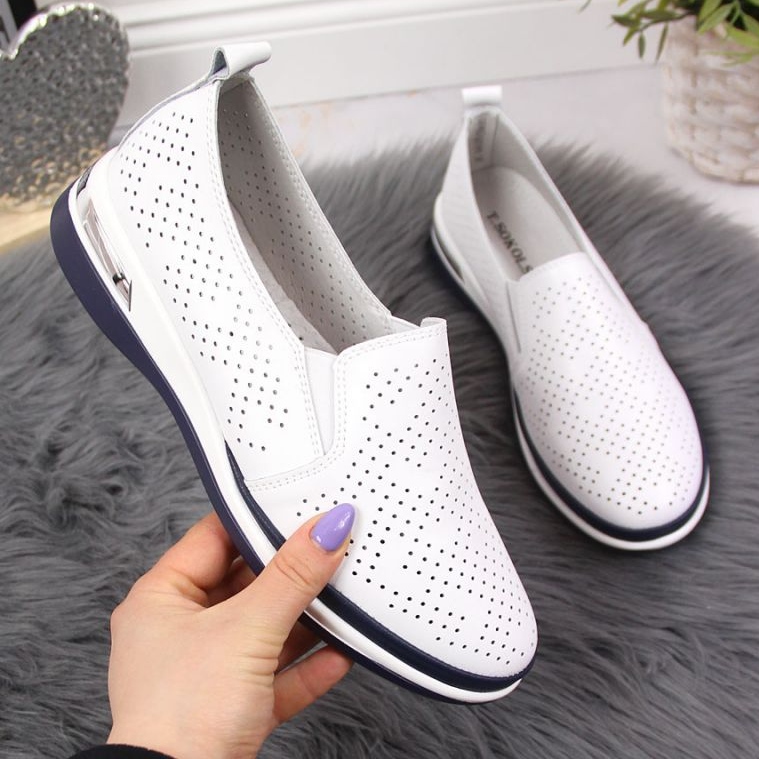 Chaussures ajourées en cuir Slip on T.Sokolski W SCA155 blanc 1
