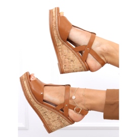 Sandales compensées Nancy Camel brun 3
