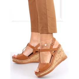 Sandales compensées Nancy Camel brun 4