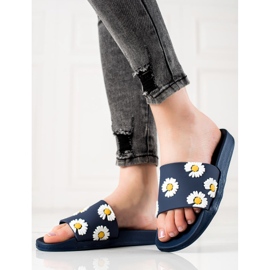 TRENDI Chaussons Bleu Marine Avec Marguerites 1