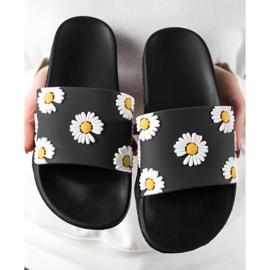 TRENDI Chaussons Noirs Avec Marguerites 2