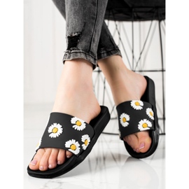 TRENDI Chaussons Noirs Avec Marguerites le noir 1