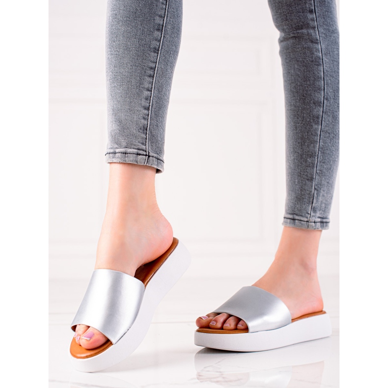 Encor Pantoufles d'argent sur la plate-forme 1