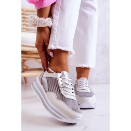 S.Barski Chaussures de Sport pour Femme Baskets Blanc-Argent Bourne 1