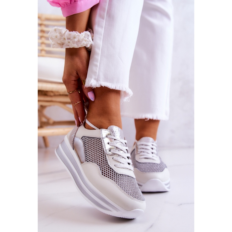 S.Barski Chaussures de Sport pour Femme Baskets Blanc-Argent Bourne blanche 1