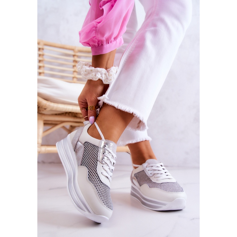 S.Barski Chaussures de Sport pour Femme Baskets Blanc-Argent Bourne 2