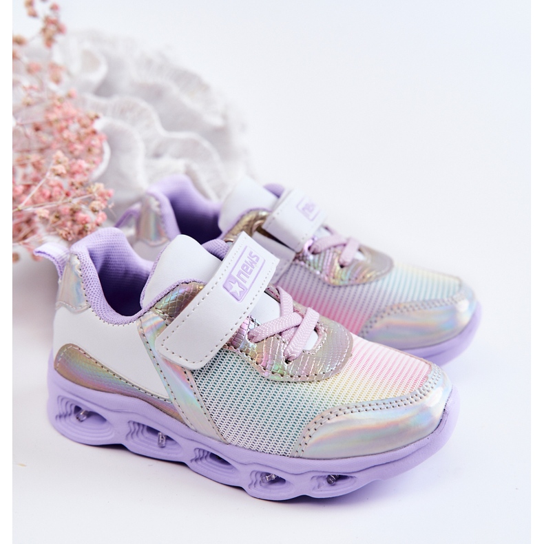 PE1 Chaussures de sport en cuir pour enfant Blanc-Violet Loopsy 1