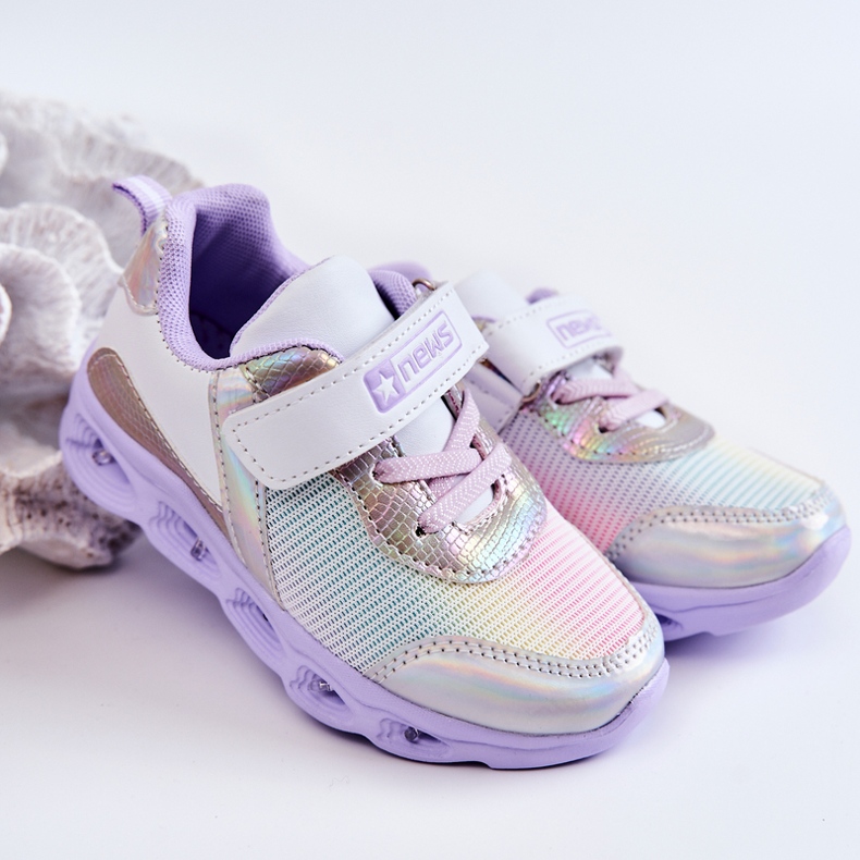 PE1 Chaussures de sport en cuir pour enfant Blanc-Violet Loopsy 2
