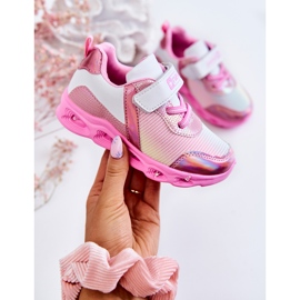 PE1 Chaussures de sport en cuir pour enfants Boucles blanches et roses 1