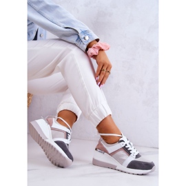 S.Barski Chaussures de sport en cuir Baskets compensées Argent-Gris Elissa rose 2