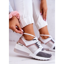 S.Barski Chaussures de sport en cuir Baskets compensées Argent-Gris Elissa rose 1