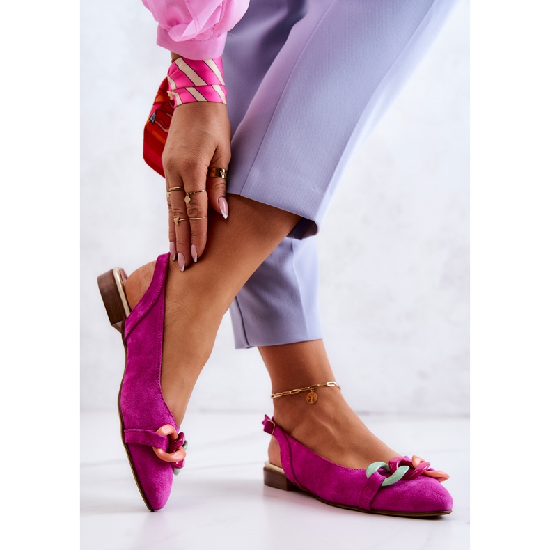 Ballerines En Daim Avec Chaîne Lewski Shoes 3125 Fuchsia rose 2