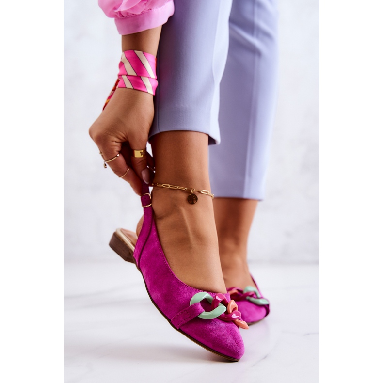 Ballerines En Daim Avec Chaîne Lewski Shoes 3125 Fuchsia rose 1