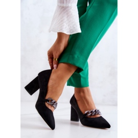 S.Barski Escarpins En Daim Avec Une Chaîne Noir Alamoss 2