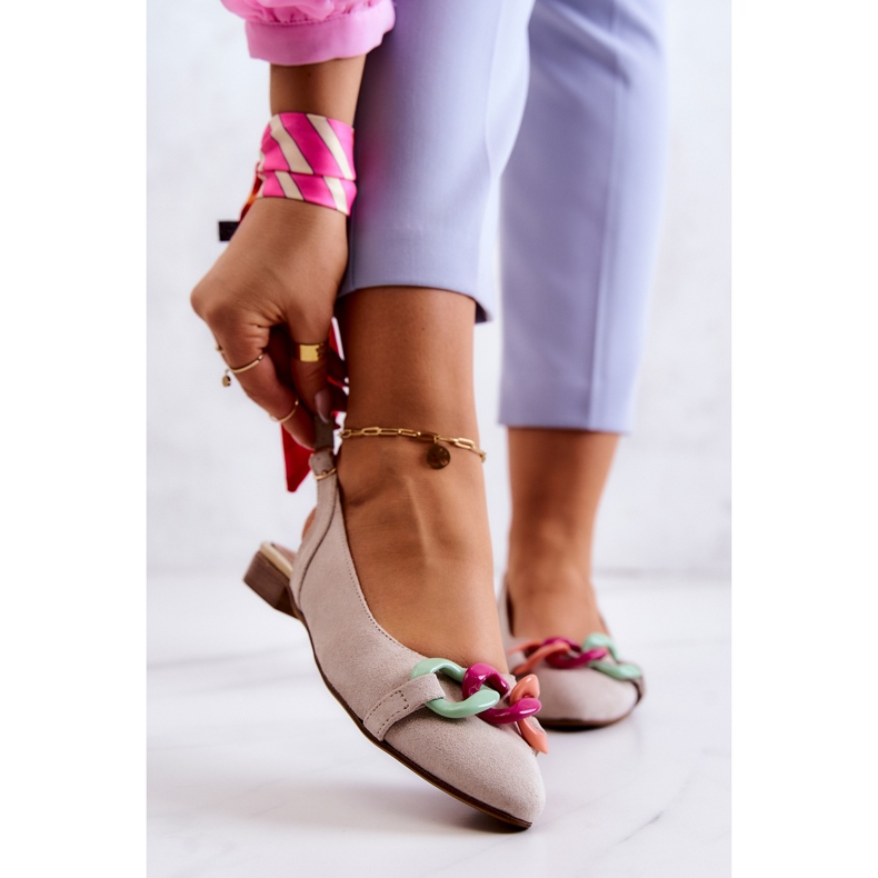 Ballerines Daim Avec Chaîne Lewski Shoes 3125 Beige clair 1