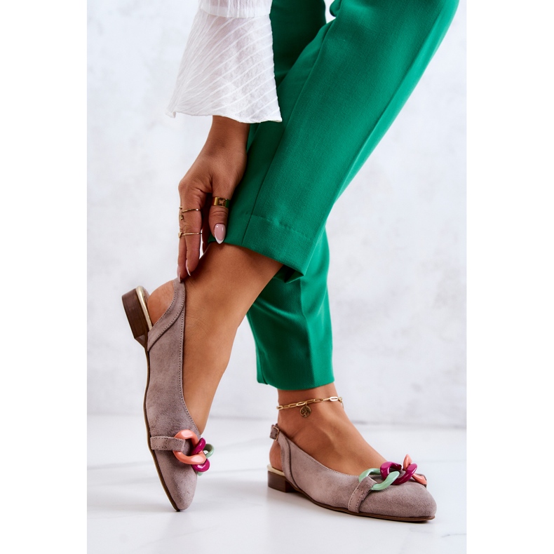 Ballerines En Daim Avec Chaîne Lewski Shoes 3125 Beige 2