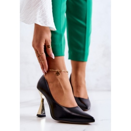 Escarpins en cuir à la mode Lewski Shoes 3083 Noir-Or 1