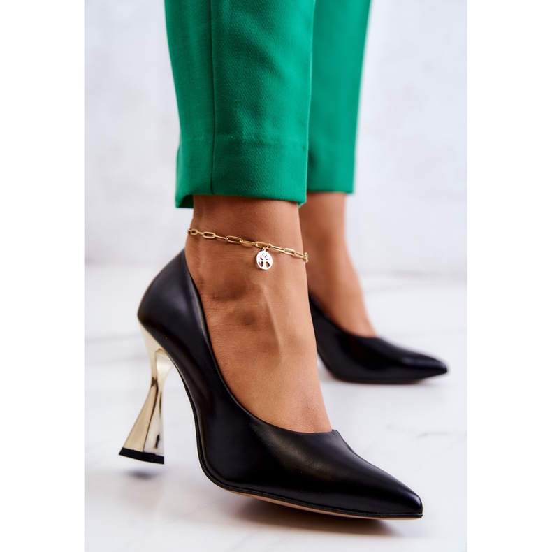 Escarpins en cuir à la mode Lewski Shoes 3083 Noir-Or le noir 2