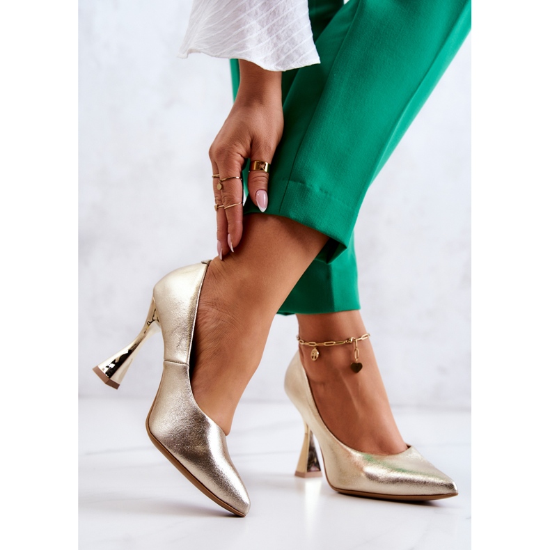 Escarpins en cuir à la mode Lewski Shoes 3181 Doré d'or 2
