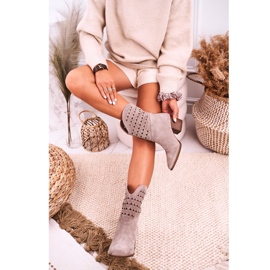 Nicole Bottes de cowboy pour femmes à talon en daim cappuccino Emily beige 2