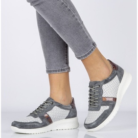 Chaussures en cuir Filippo DP1389 / 20 Wh Gr Gris blanc jaune 1