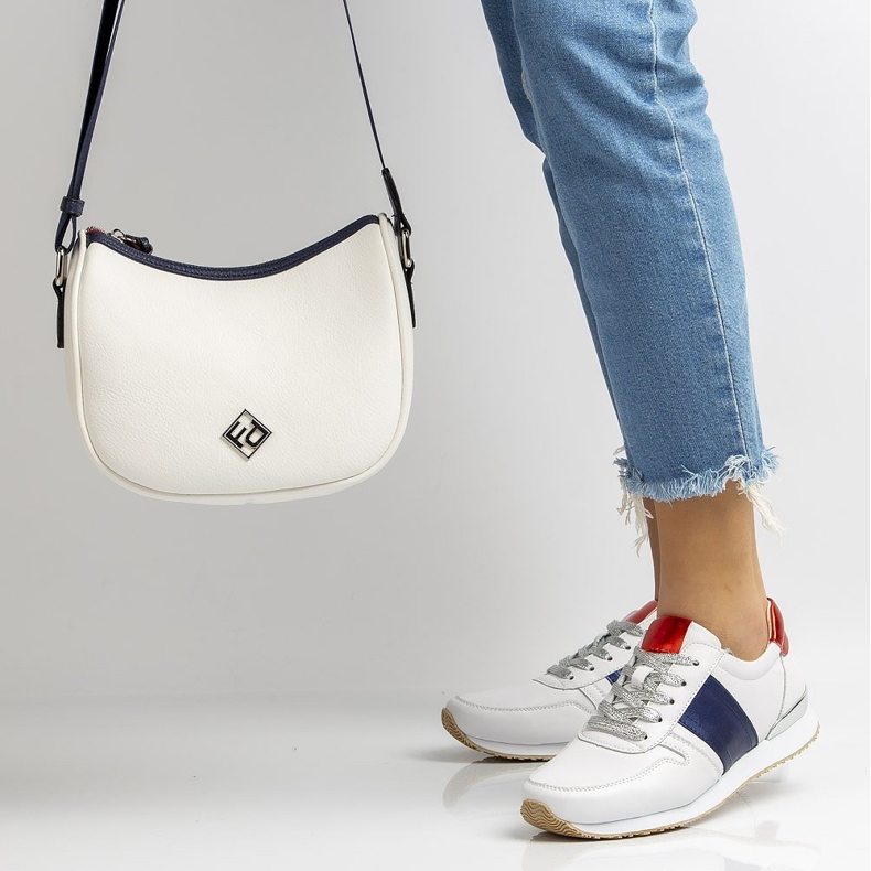 Chaussures en cuir Filippo DP1265 / 20 Wh Nv blanc blanche bleu marin jaune 1