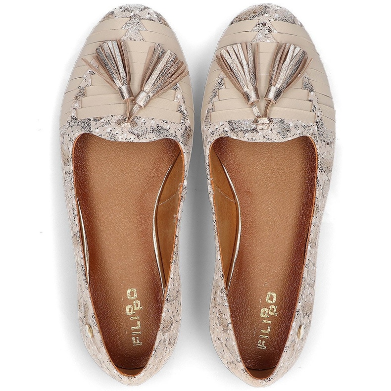 Ballerines en cuir Filippo 04016 beige doré d'or 2 Ballerines en cuir Filippo 04016 beige doré d'or 2