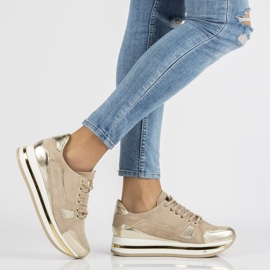 Baskets en cuir Filippo 092 beige et or doré 1