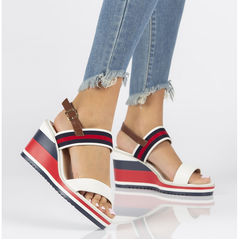 Sandales compensées Filippo DS2094 / 21 Wh Nv blanc rouge bleu marine 2