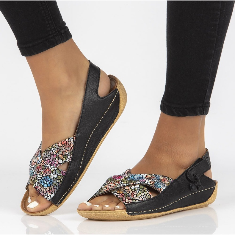 Sandales en cuir Filippo 00994-57 / 00-5 noir multicolore 1