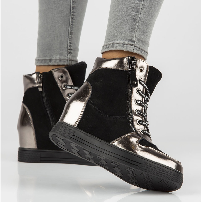 Bottes en cuir Filippo DBT3148 / 21 Bk Gn nickel foncé le noir argent 1