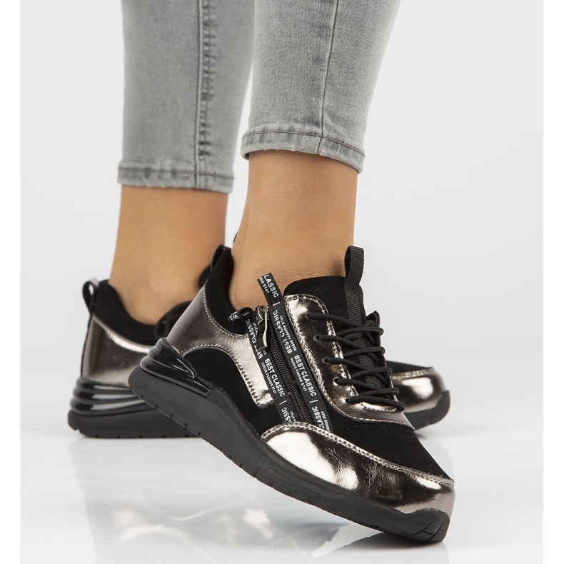 Baskets en cuir Filippo DP3149/21 Bk Gn nickel foncé noir argent 1