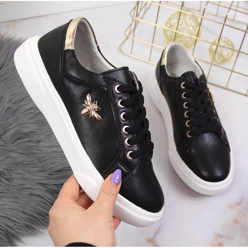 Chaussures en cuir sur la plate-forme Vinceza W JAN119A noir 1