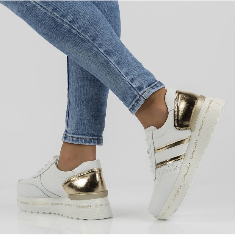 Baskets en cuir Filippo DP3689 / 22 Wh blanc doré 1