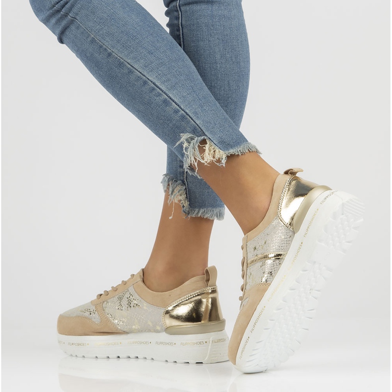 Baskets en cuir Filippo DP3691/22 Be Go beige doré 2