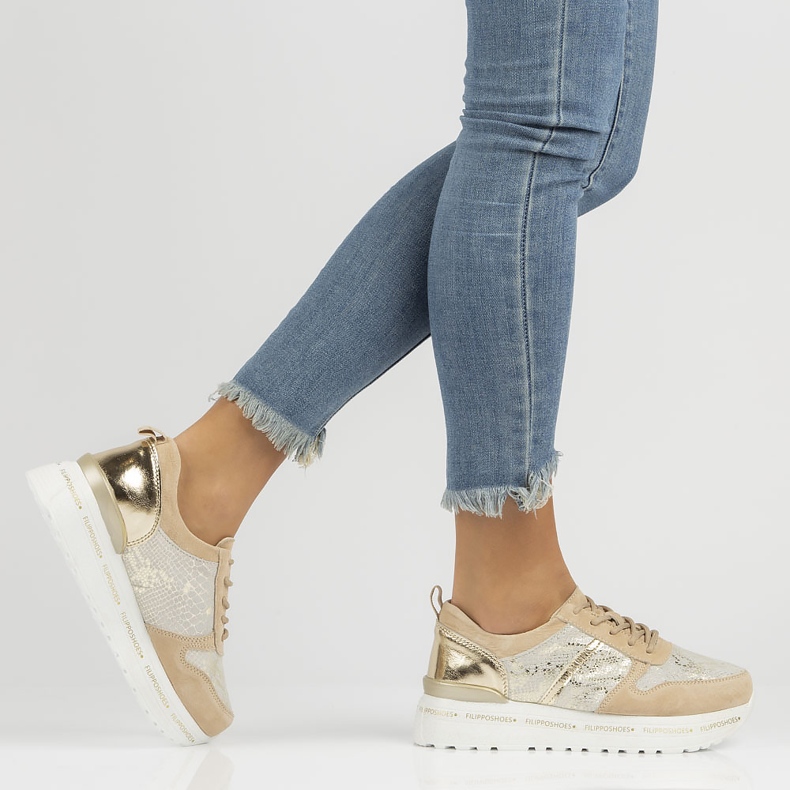 Baskets en cuir Filippo DP3691/22 Be Go beige doré 1