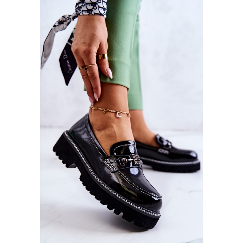 S.Barski Chaussures en cuir verni avec décoration Adison noire 1