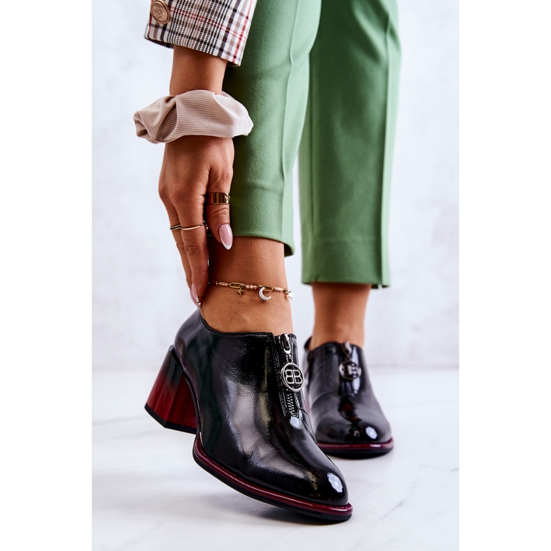 S.Barski Chaussures à la mode laquées sur un poteau Lorena noir et rouge 1