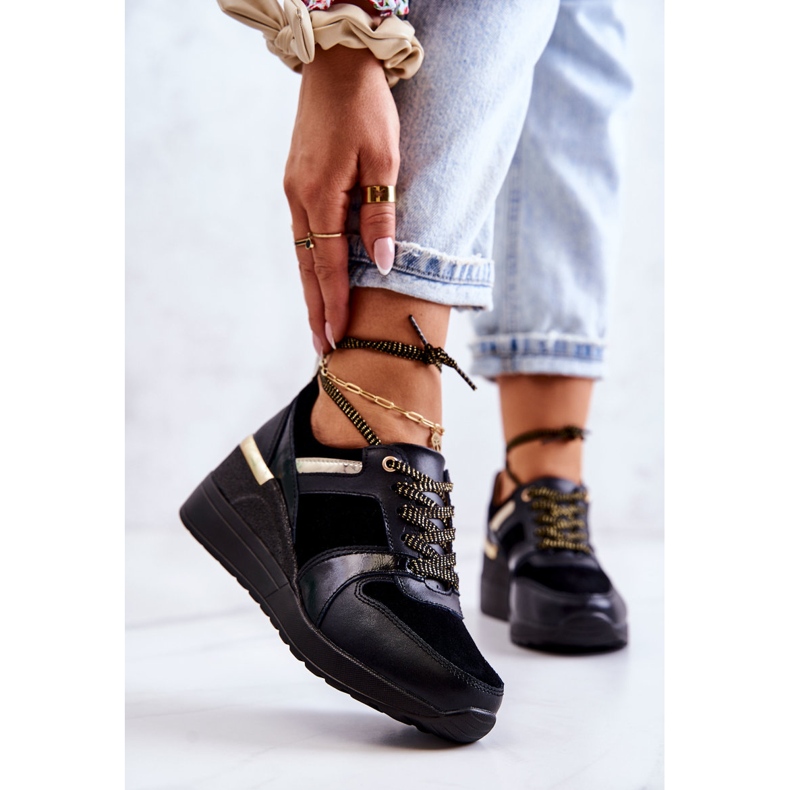 S.Barski Chaussures de sport en cuir noir Rayana sur un coin 1