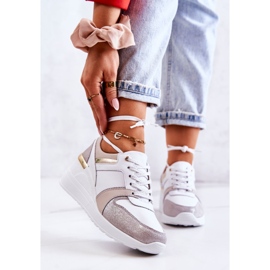 S.Barski Chaussures de sport en cuir sur un coin blanc et gris Rayana blanche 2