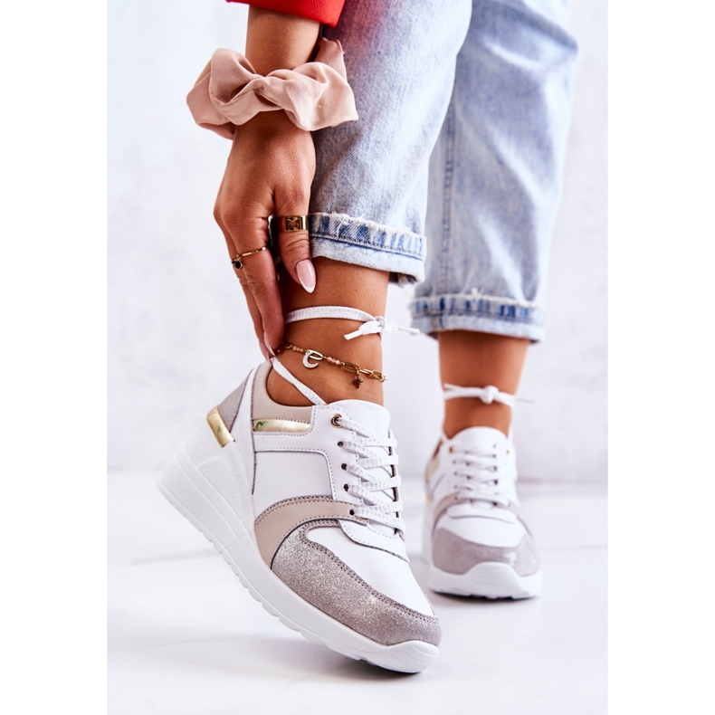 S.Barski Chaussures de sport en cuir sur un coin blanc et gris Rayana 2