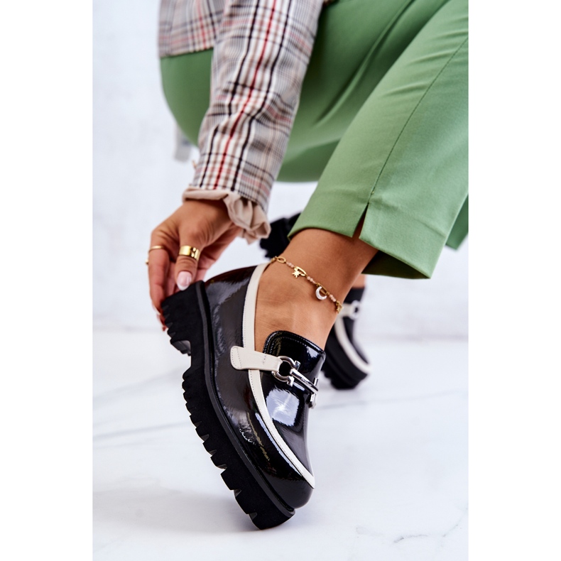 S.Barski Mocassins Laqués Femme Noir et Blanc Cassida 1