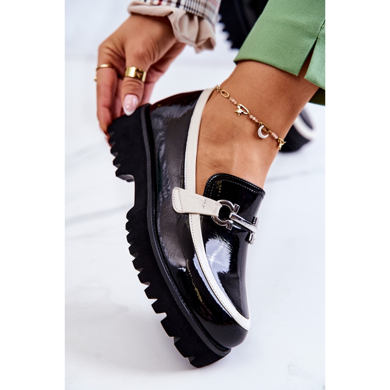 S.Barski Mocassins Laqués Femme Noir et Blanc Cassida 2