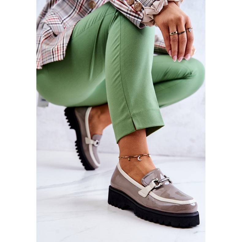 S.Barski Mocassins Laqués Femme Beige-Blanc Cassida 1